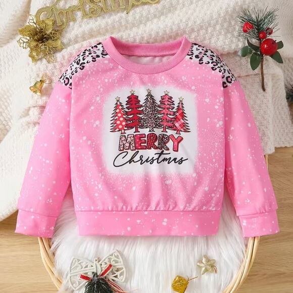 Girls Christmas Pullover Sweatshirt 🎄 in Pink - Picture 2 of 8